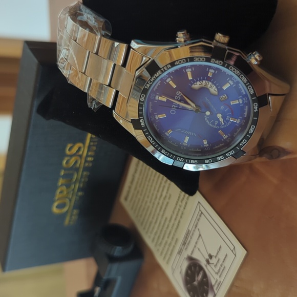 New Men's ORUSS 1853 Stainless Steel Blue Dial Watch with Luminous Hands - Picture 10 of 14